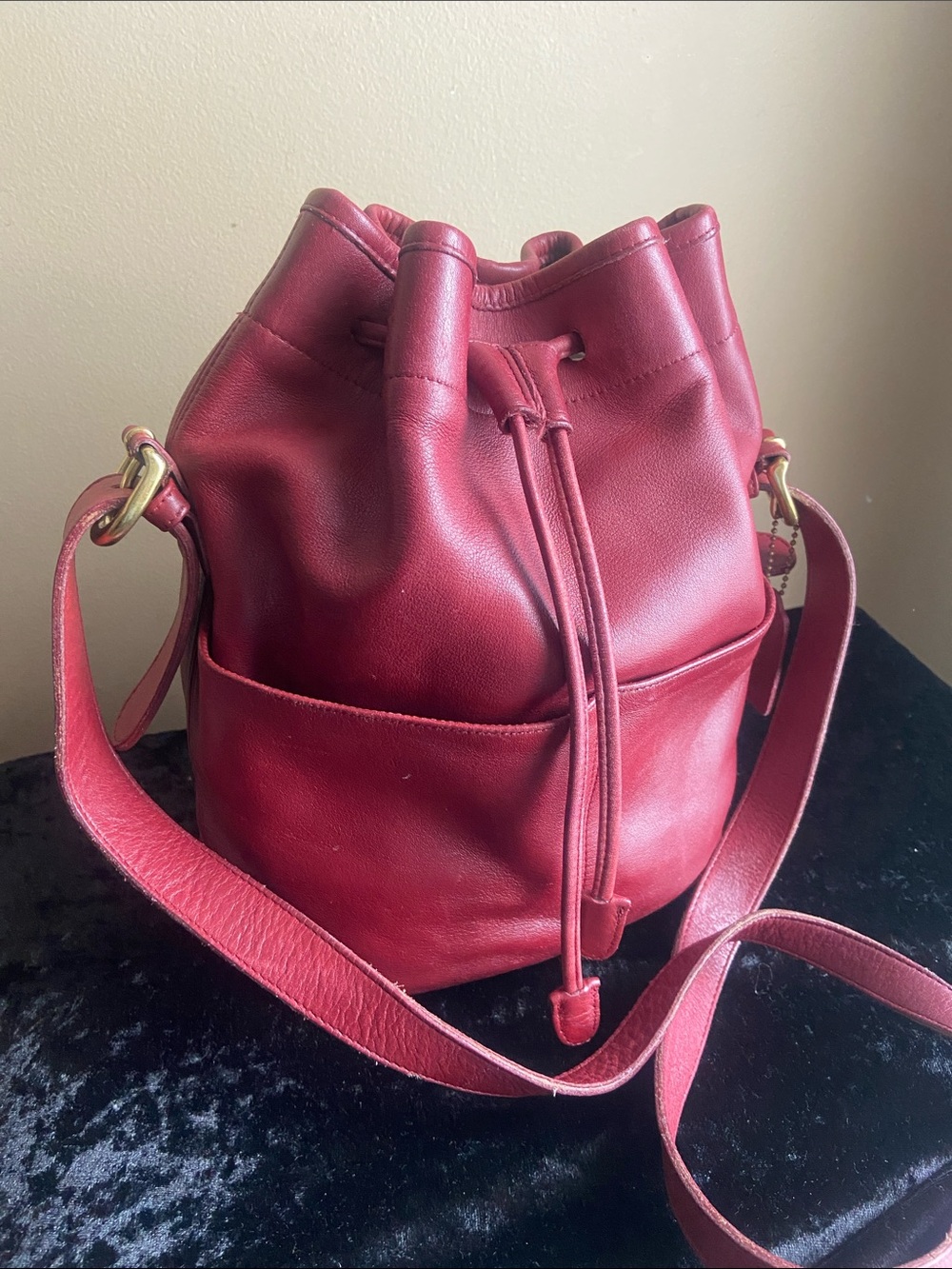 Coach Burgundy Red Leather Drawstring Bucket Bag - Picture 1 of 10